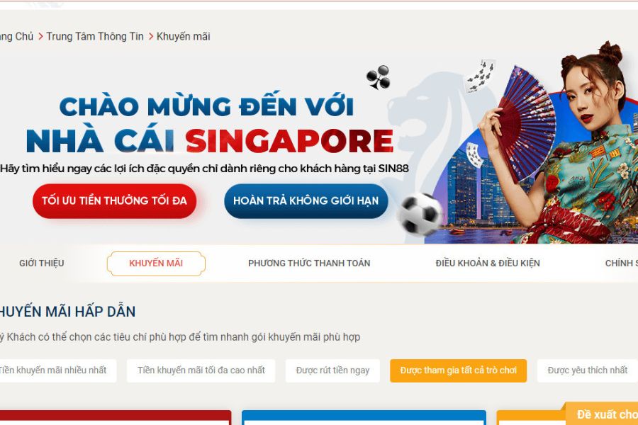 Khuyến Mãi Sin88 1 Giao diện mục Khuyến mãi của nhà cái Sin88